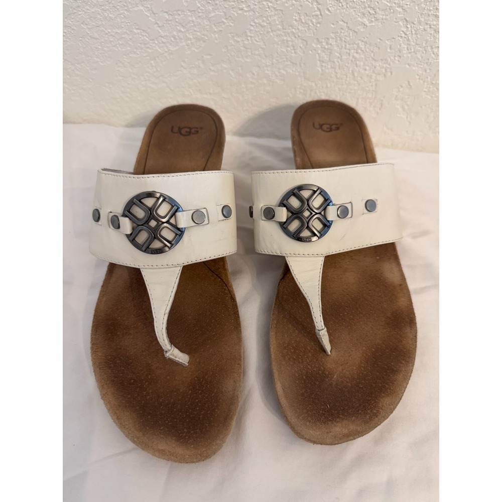 UGG Australia Bricella Thong Cork Wedge‎ Sandals Size 10 Women White